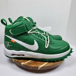 Off-White x Nike Air Force 1 Mid Pine Green Leather Spiked Sneakers Size 13
